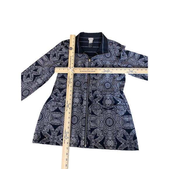 Chico's Women's Zip Up Top Jacket Collar Size 00 US 0-2 Blue White String Waist - Picture 5 of 8